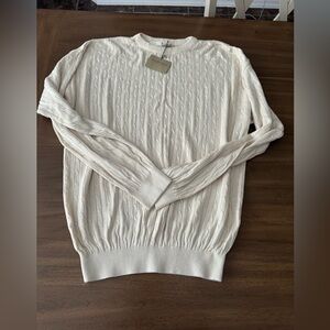 Tricots St. Raphael Drop Shoulder Cable Sweater Natural Silk Blend Size XL
